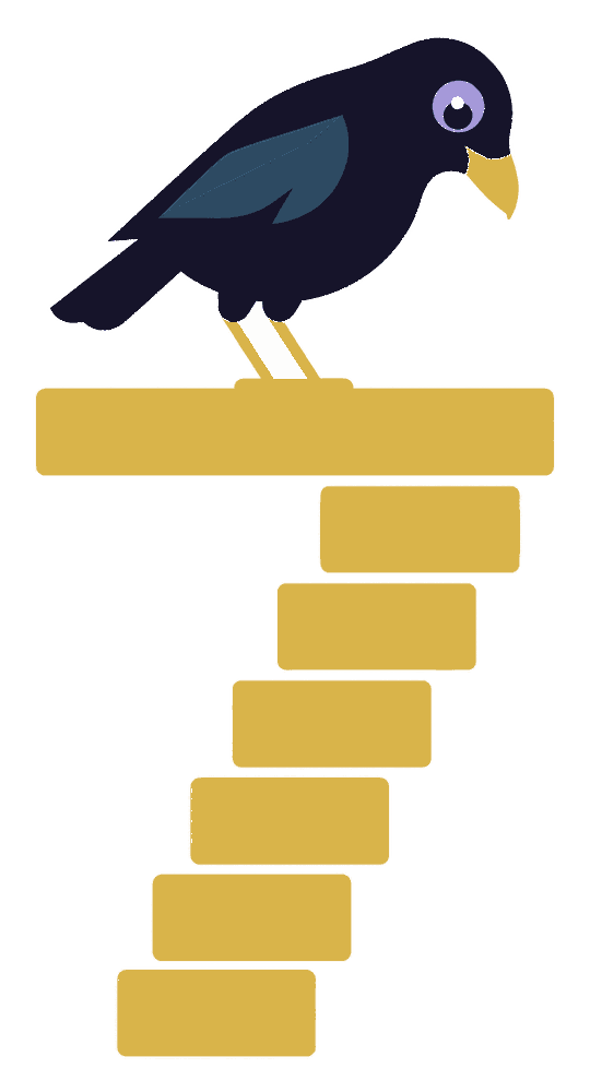 The bowerbird perched on top of a large stepped numeral seven